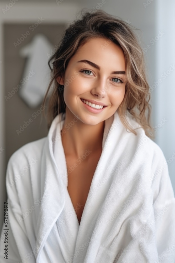 smiling woman enjoying beauty treatment on beige background. AI Generated smiling woman enjoying beauty treatment on beige background. AI Generated
