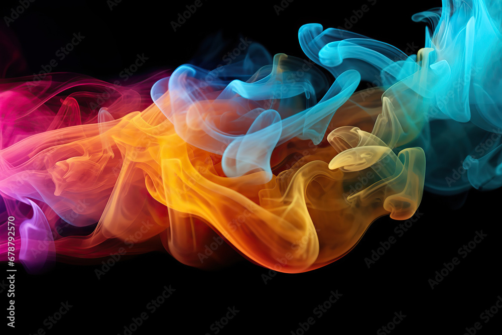 Fototapeta premium Vibrant Multicolored Smoke Swirls on a Black Background