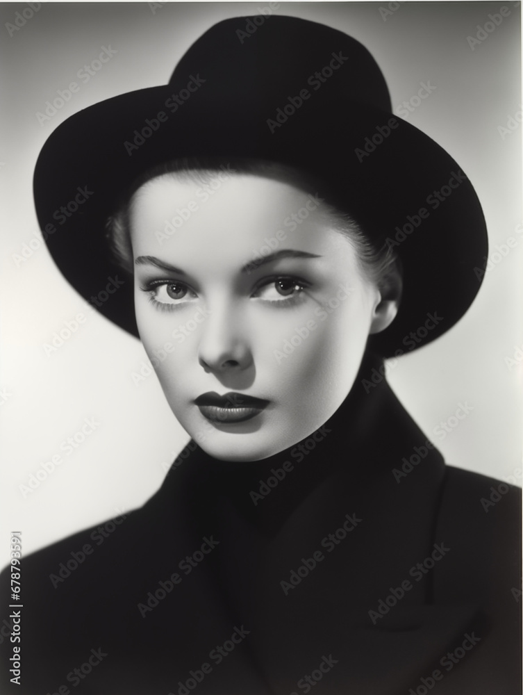 portrait of a woman in hat black and white Vintage glamour, ai generated portrait of a woman in hat black and white Vintage glamour, ai generated