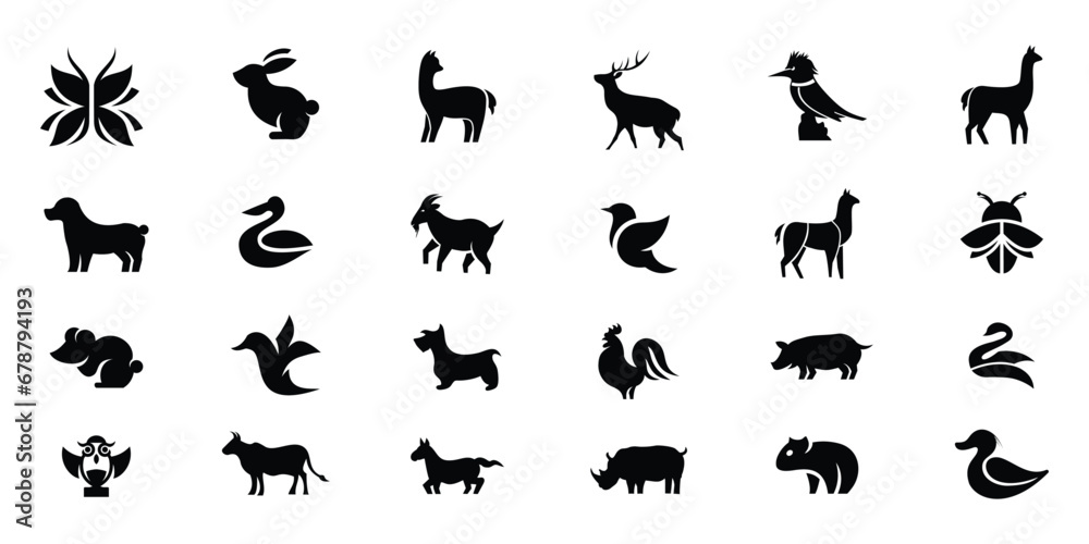 Naklejka premium Animal logo template. Collection of animal logos. Isolated on White background