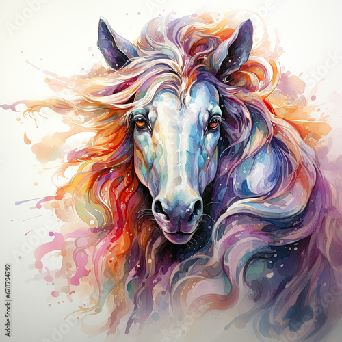 watercolor rainbow unicorn clipart, Generative Ai © creativeproartist