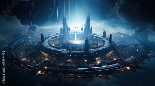 Expansive Orbital Station Enclosed by Celestial Structures, Gives the Feeling of Space City Afloa