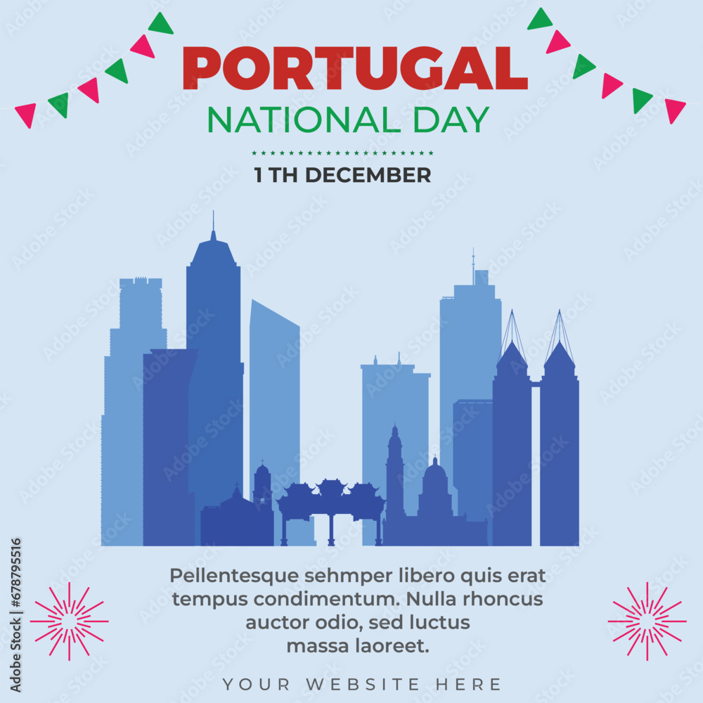Portugal national day social media post template design.  Lisbon celebration of independence day.