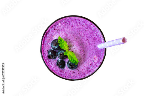 Blueberry Juice smoothies drink in a glass drink purple colorful fruit juice milkshake blend beverage healthy high protein the taste yummy in glass  isolated on white background.