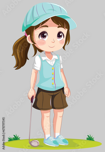 child playing golf vector illustration