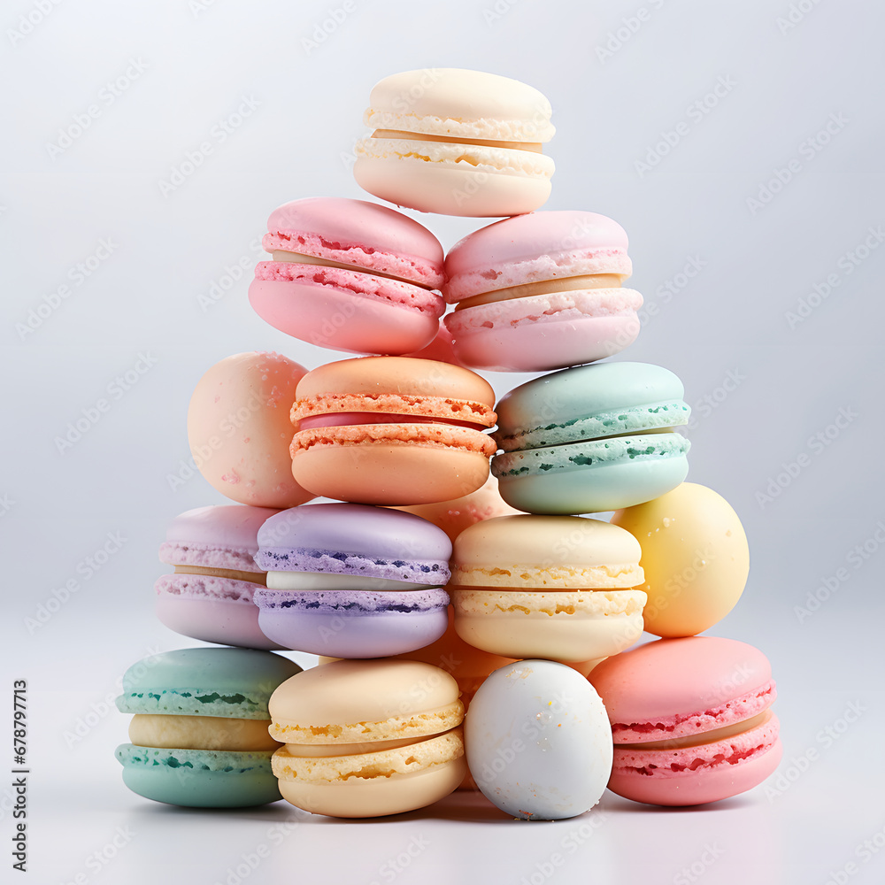 Macaroons close-up. A pyramid of cakes. A pile of cookies. Delicate pink and blue colors, delicious dessert. Macaroons close-up. A pyramid of cakes. A pile of cookies. Delicate pink and blue colors, delicious dessert.