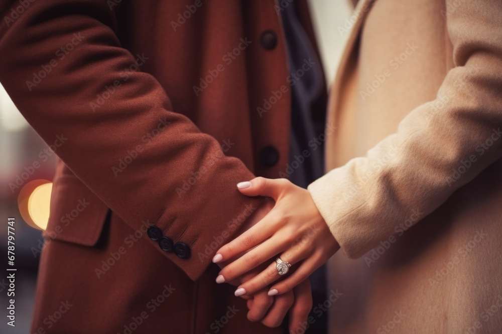 Close up of young couple holding hands showing love and care