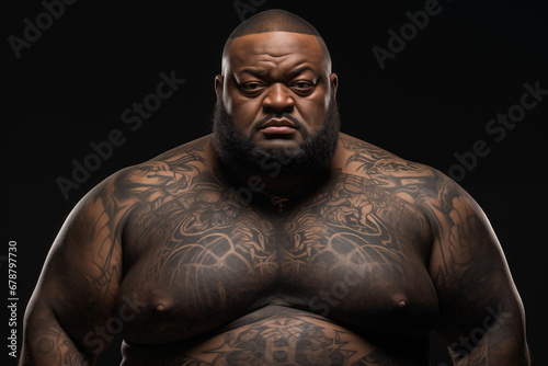 portrait of an person Obesity man with tattooed body
