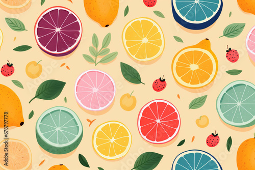Fresh citrus fruit pattern on a creamy background
