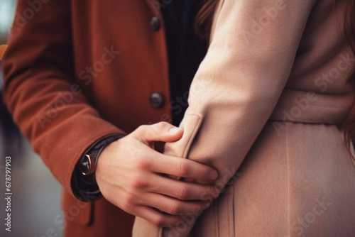 Close up of young couple holding hands showing love and care