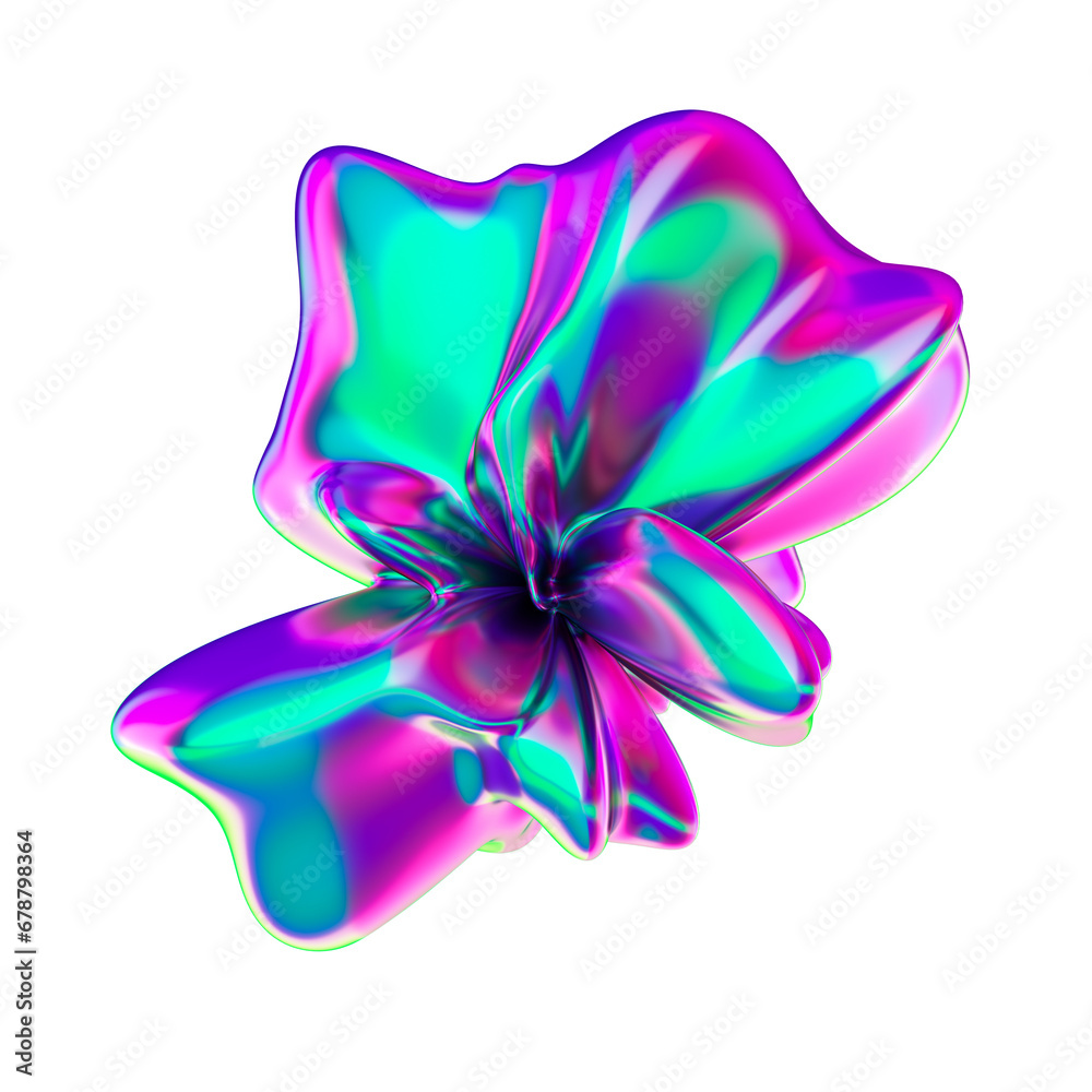 Fototapeta premium Chrome shape with bright gradient colors. 3d rendering. Isolated on white.