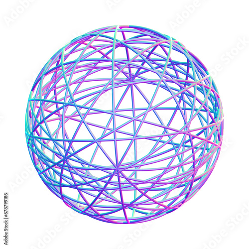 Holographic 3D shape isolated on a transparent background. Trendy abstract geometric design element in blue, purple, and pink colors.