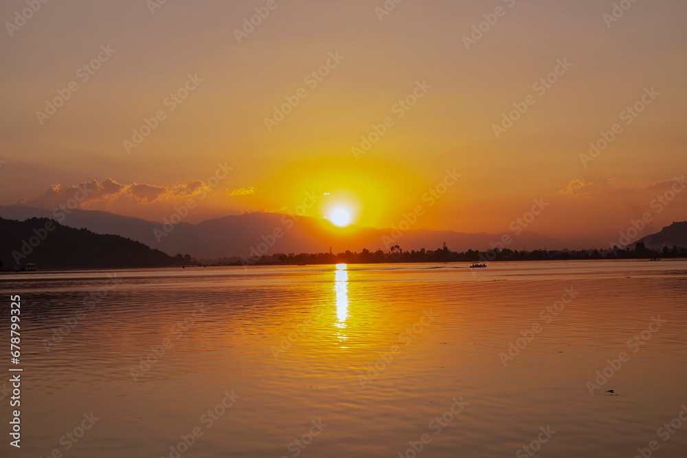Sunset on Dale lake in Srinagar,jammu kashmir,India