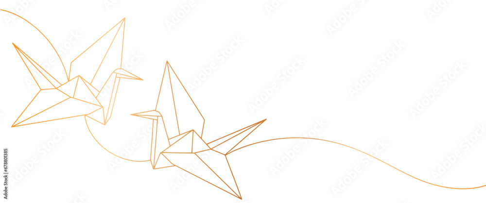 Crane origami line art vector illustration - obrazy, fototapety, plakaty 
