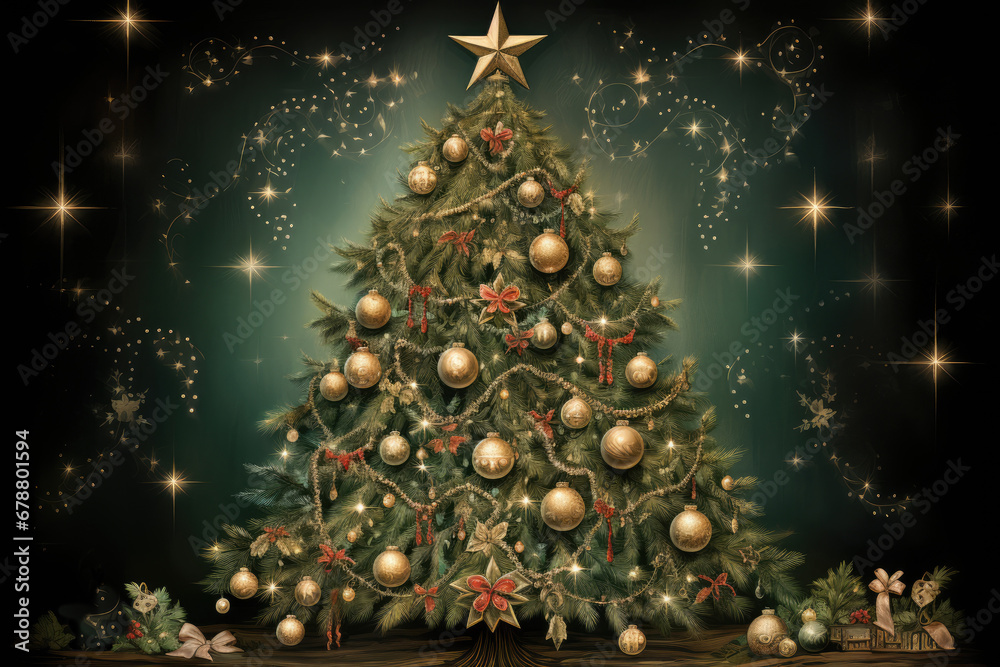 Fototapeta premium Holiday card , new year, Christmas tree with garland.
