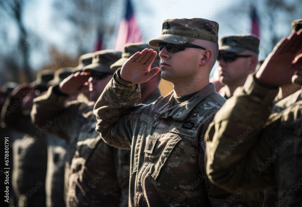 Fototapeta premium American soldiers are making a salute gesture