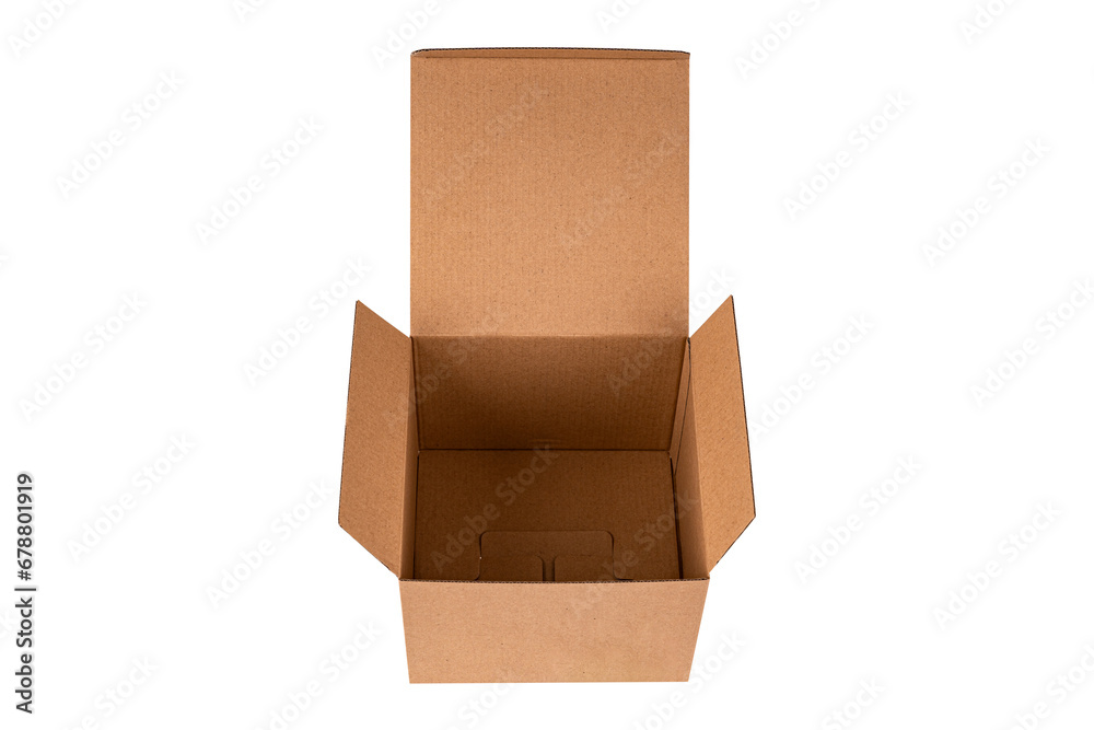 Parcel box or cardboard box isolated on white background.