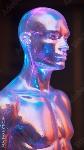 Glowing iridescent humanoid humanoid, generative ai