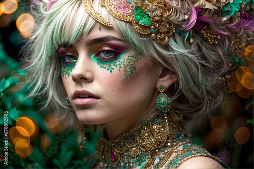 Portrait of a woman in carnival mask, vibrant make-up