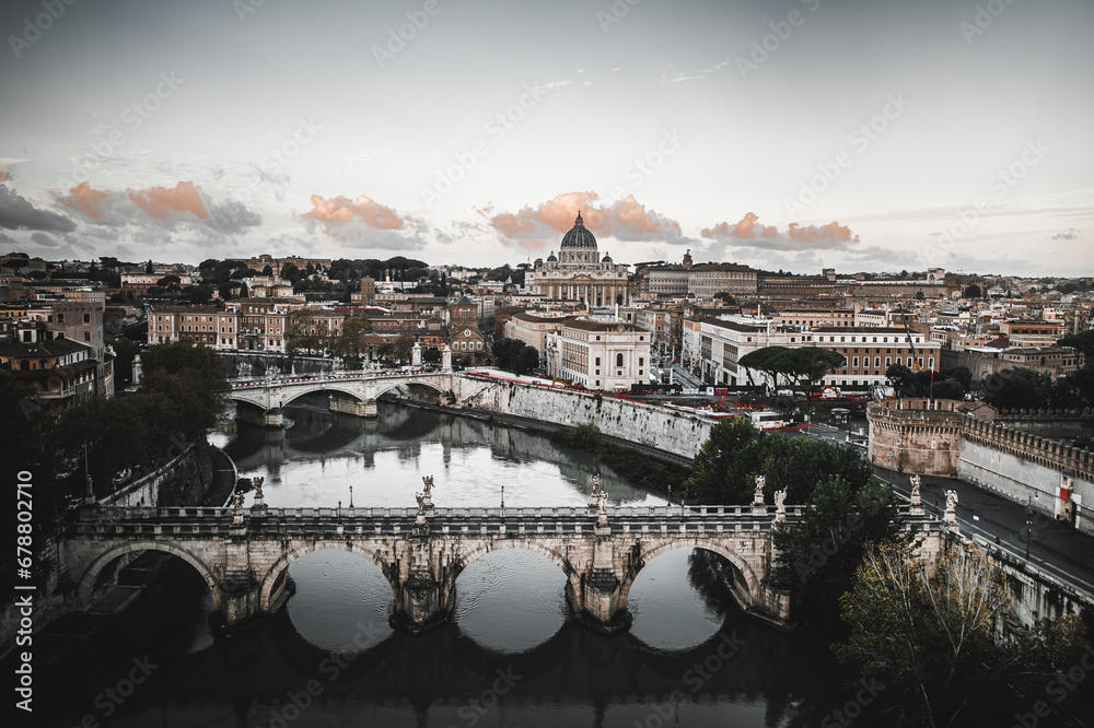 Beautiful sunrise over the Vatican City and Rome. Italy. Aerial Drone Photo