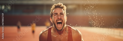Sportsman's face emotions after victory. The concept of intensity and achievement