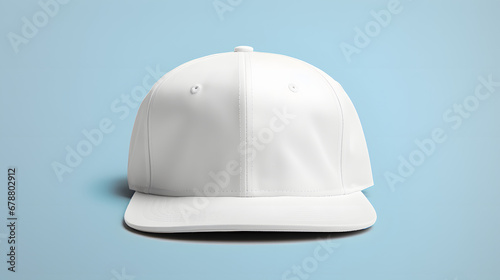 Blank white snapback hat mockup on plain background