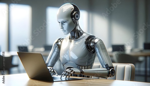 Humanoid robot using laptop photo