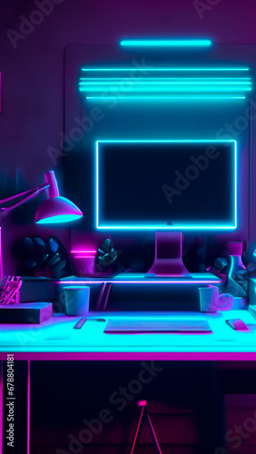 Neon desktop computer (Generate AI)