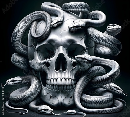 Obraz na płótnie Snakes crawling in skull head