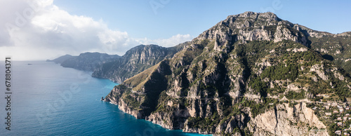 Obraz na płótnie Positano, Italy. Rugged Mountains of the Amalfi Coast. Aerial Drone Photo w salonie