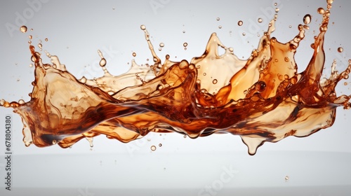 A coffee splash frozen in motion against a white background. AI generate illustration