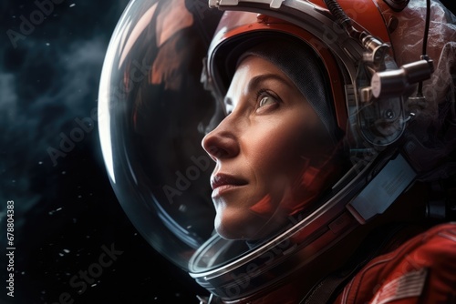 Young woman explore space beauty astronomy science astronaut female helmet cosmos sky © SHOTPRIME STUDIO