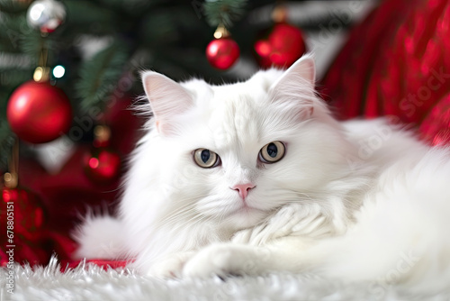 cat and christmas decorations