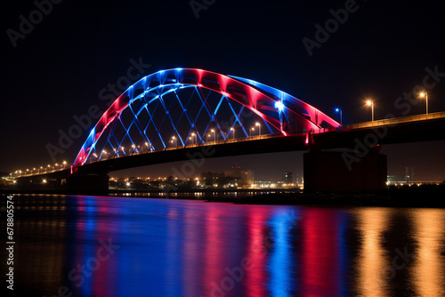 Veterans Memorial bridge or landmark creatively illuminated with patriotic colors, creativity with copy space © Лариса Лазебная