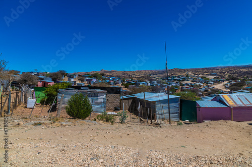 A view over the buildings of an informal settlement in Windhoek, Namibia in the dry season