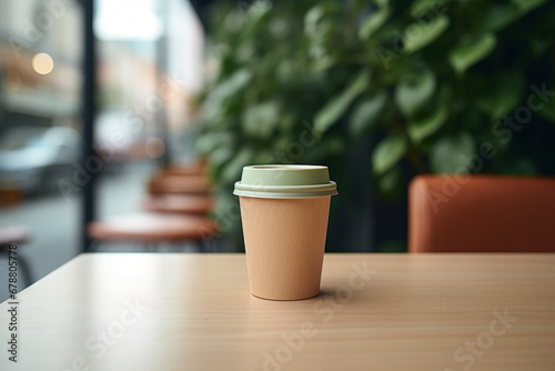 Paper coffee cup in coffee shop.