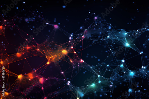 Abstract network connections on dark background with vibrant nodes