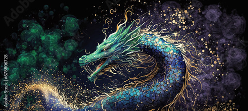 Symbol of Chinese New Year Majestic blue dragon. Traditional Asian zodiac sign according to Eastern lunar calendar