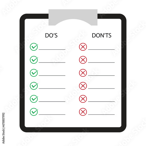 Clipboard with a checklist, Do's and Don't checklist with copy spacing