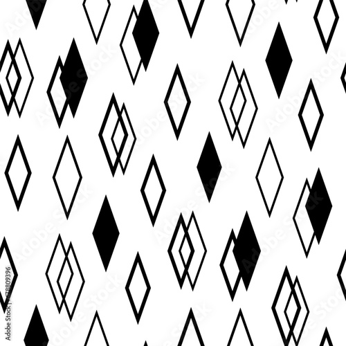 Small black rhombuses isolated on a white background. Monochrome geometric seamless pattern. Vector simple flat graphic illustration. Texture.