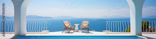 Chairs by the Poolside Inviting You to a Serene Beach Vacation Generative AI