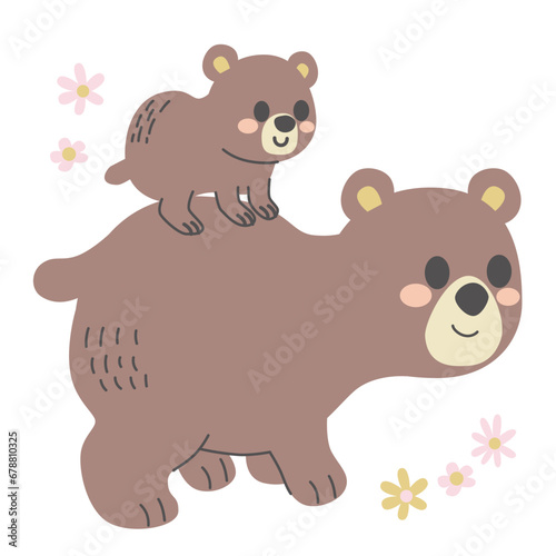 Bears mother and baby flat vector illustration. Wild animals family isolated on white background. Adult and cub