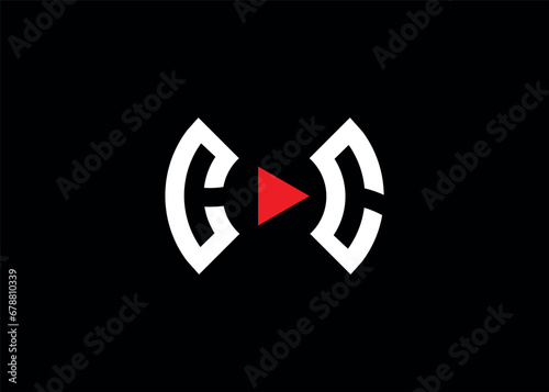 Initial Monogram CC Logo With play Icon Button Vector Template