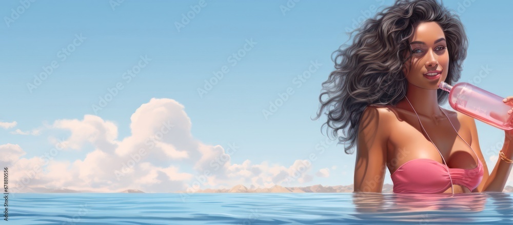 Black Woman Enjoying a Tropical Getaway Embracing the Sun and Water Generative AI