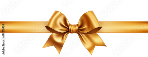 Golden gift ribbon and bow isolated on transparent background, Christmas or birthday or Valentines Day holiday celebration, png file