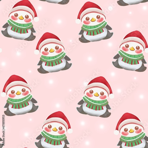Christmas cute penguin seamless pattern bg