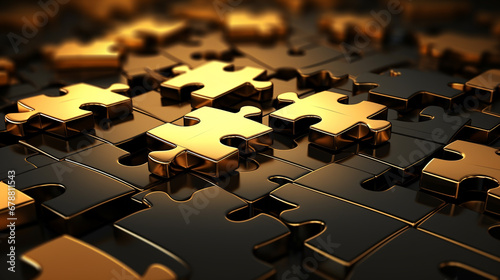 abstract background. outstanding golden jigsaw puzzle on black.business concept. ai generative photo