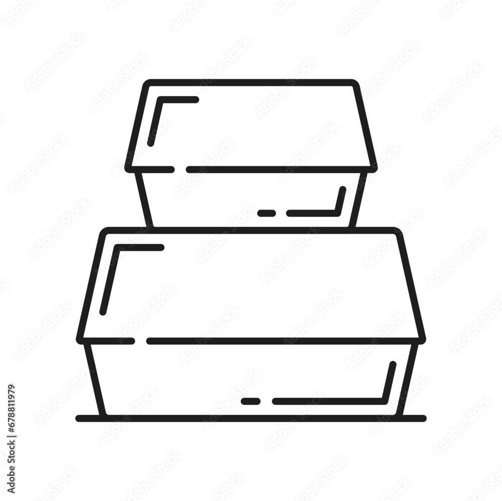 Cardboard fastfood box, packaging for lunch icon. Vector chinese food delivery containers, product packing, blank cardboard boxes Cardboard fastfood box, packaging for lunch icon. Vector chinese food delivery containers, product packing, blank cardboard boxes