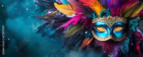 carnival mask with feathers, Rio de Janeiro carnival, copy space. ai generative © Oleksandr