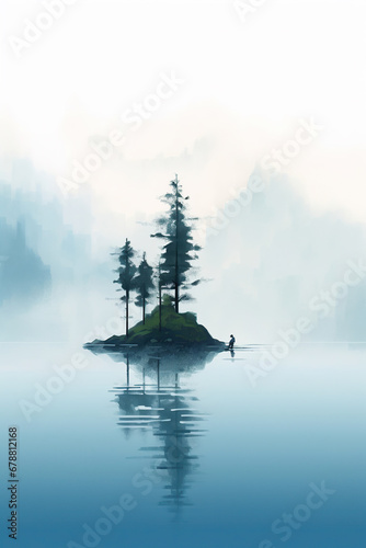 Misty Mountain Morning: A Peaceful Landscape Illustration © Moon